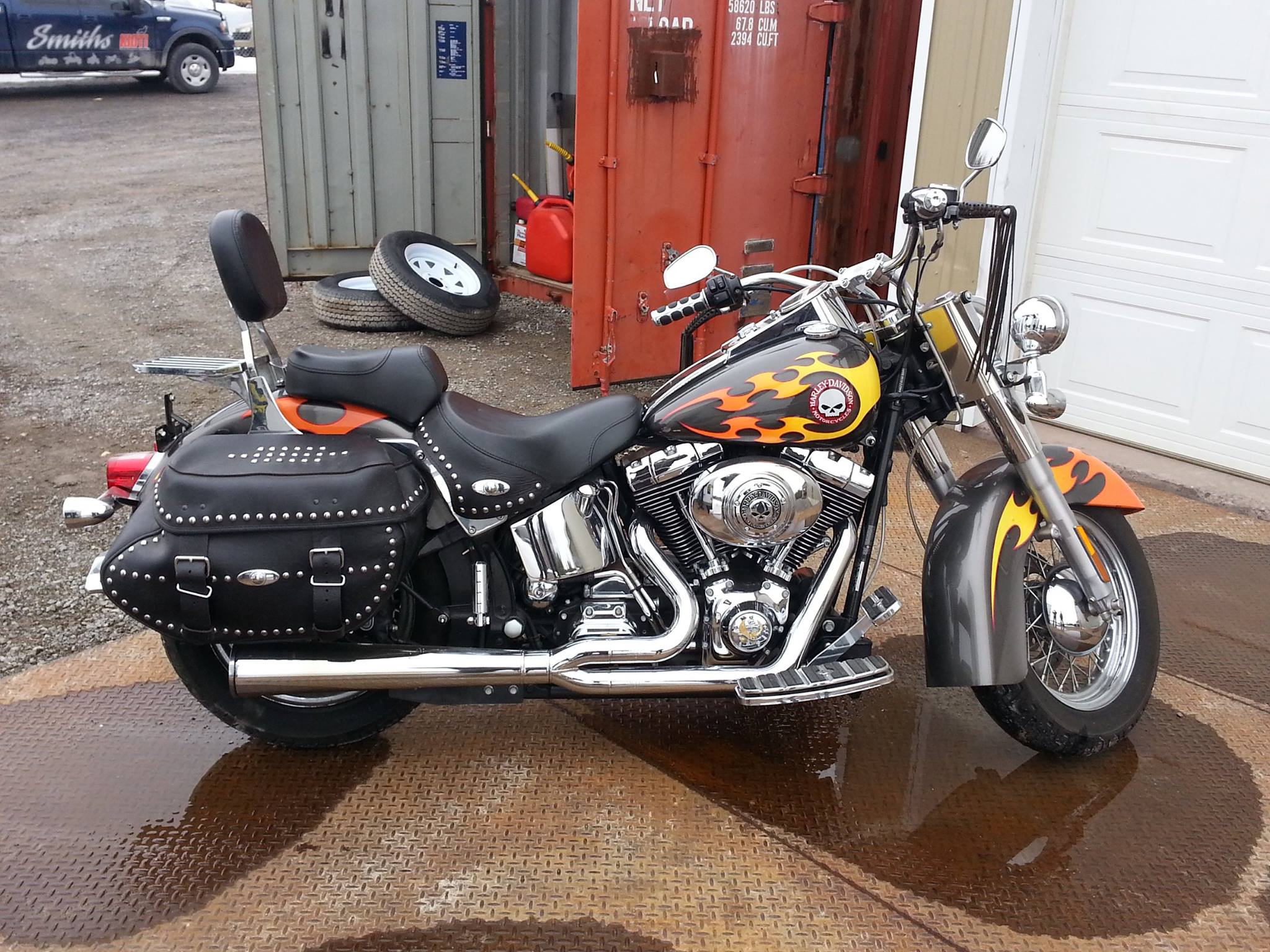 Motorcycle repair of a motorcycle on the side
