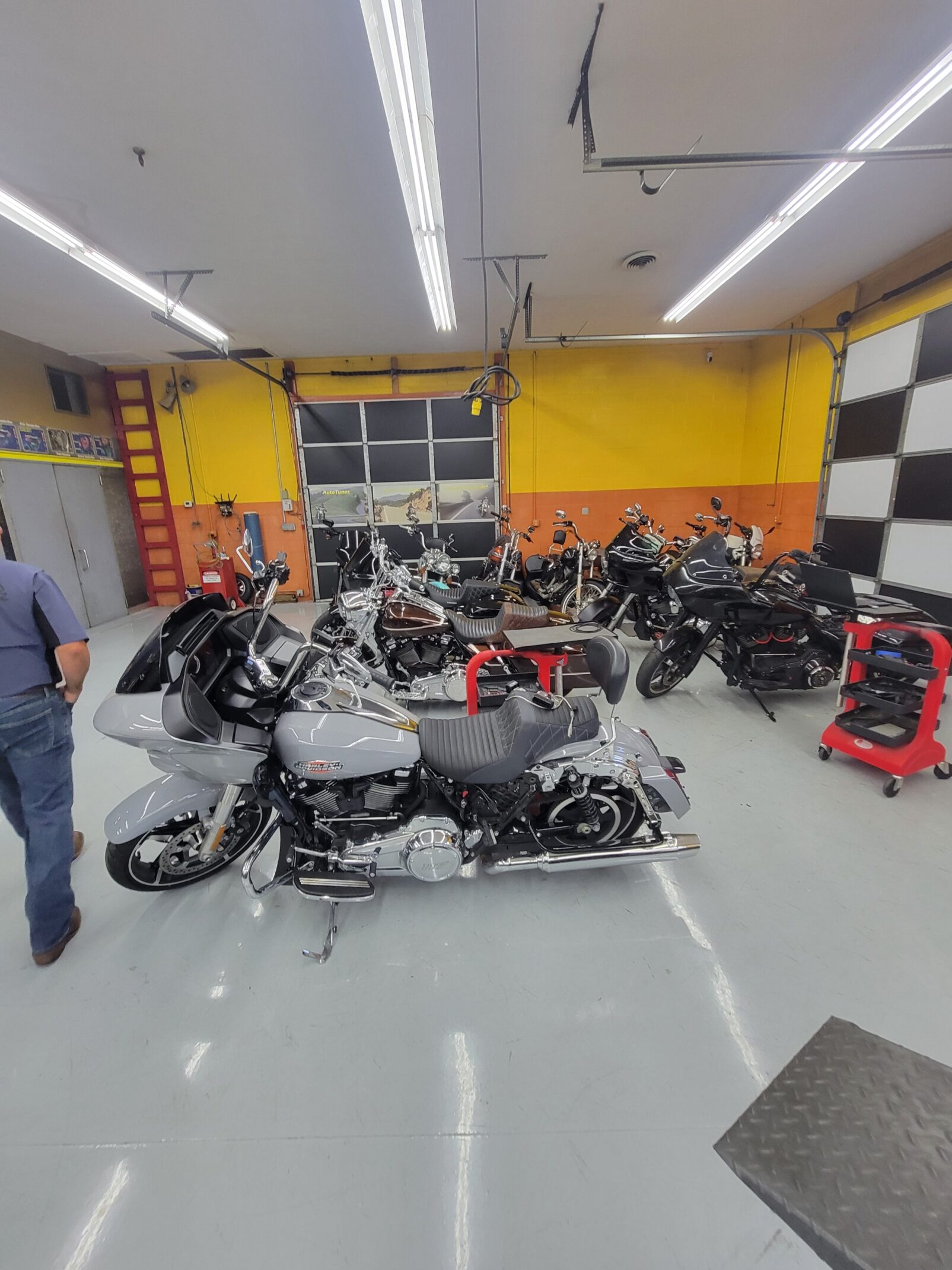 motorcycle repair place with motorcycle
