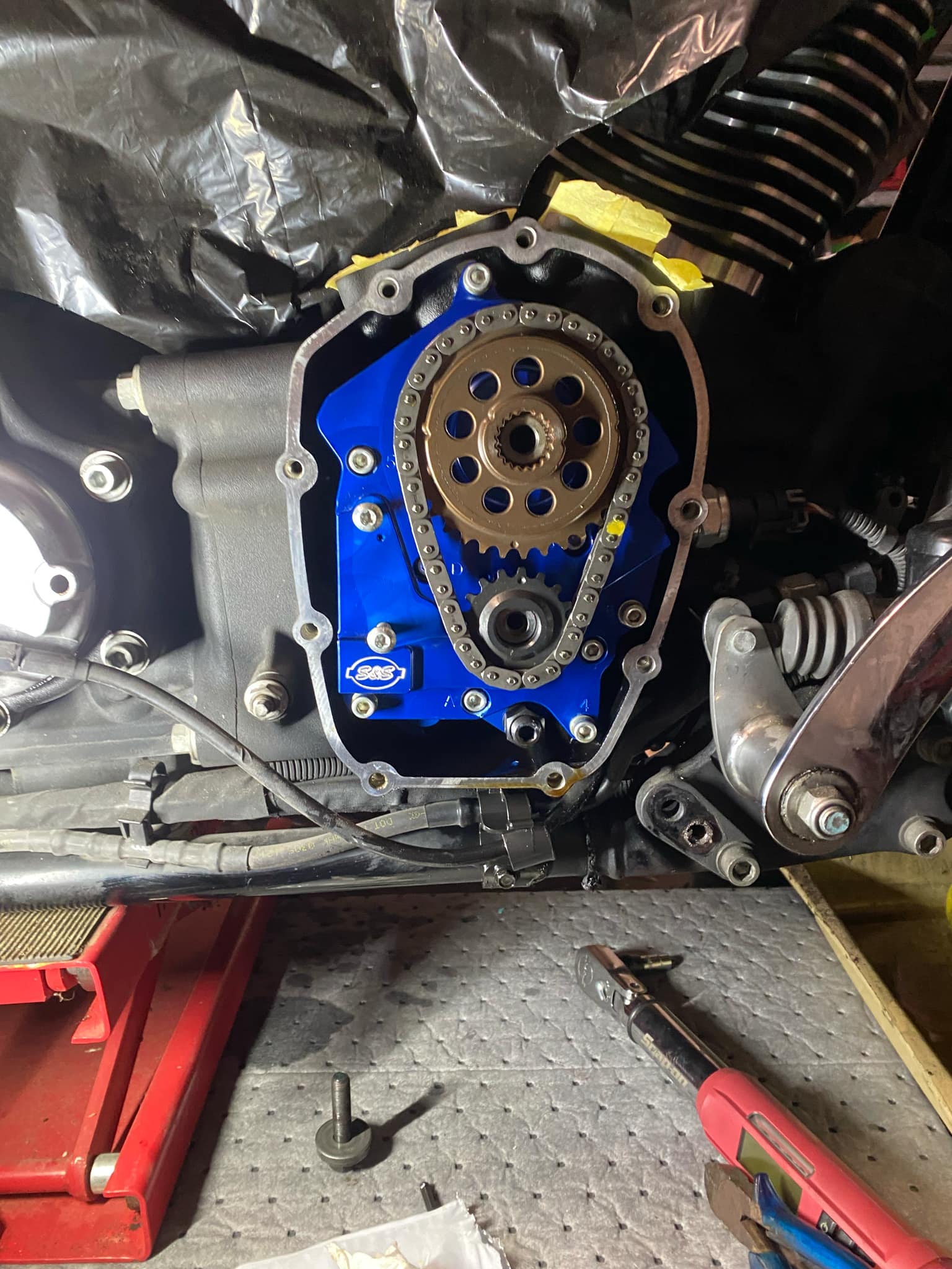 Motorcycle repair gears with a chain