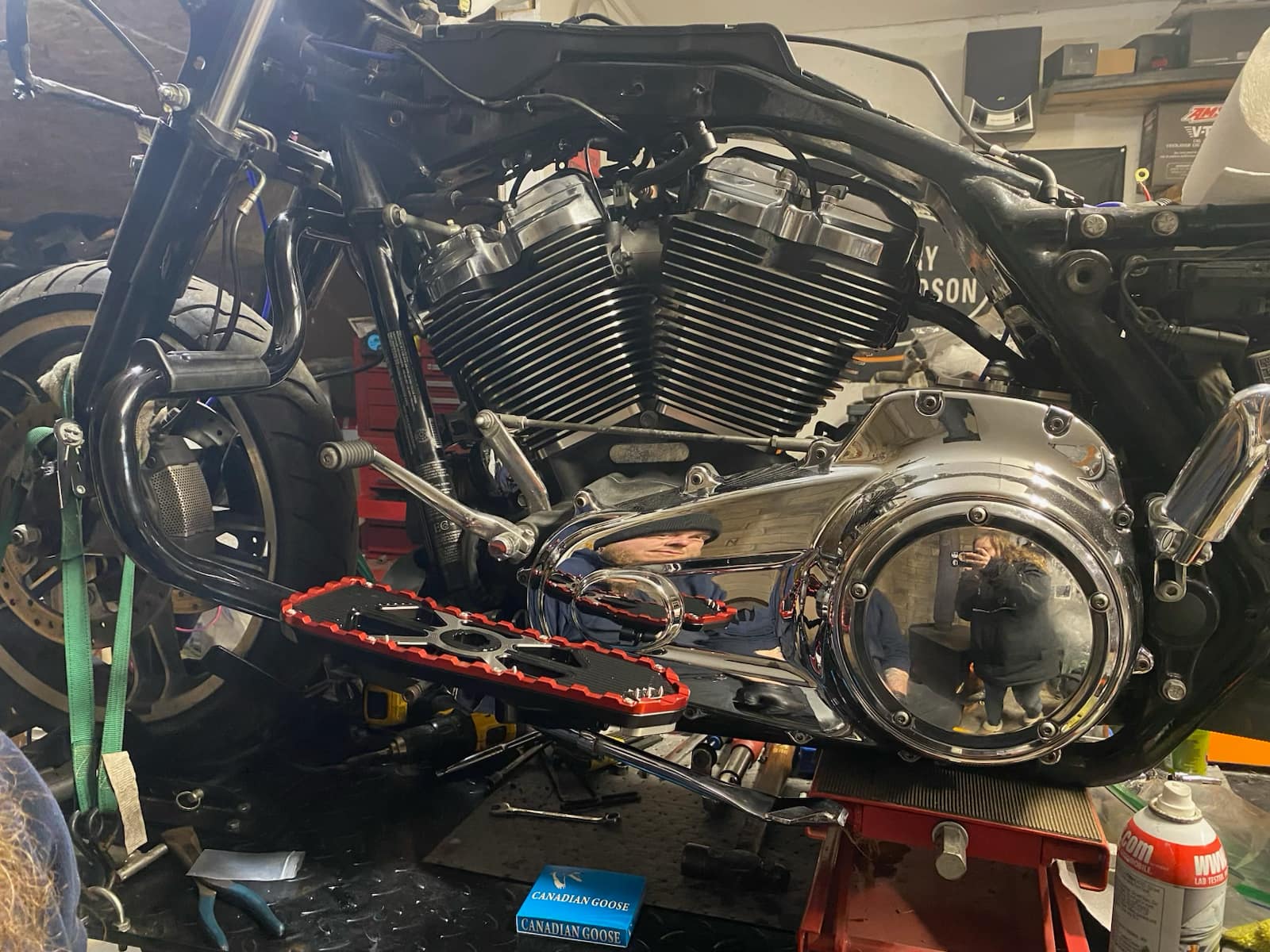 Motorcycle repair of a motorcycle on the side